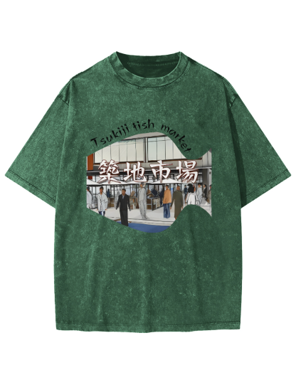 Tokyo Fish Market, Japan Vintage Washed T-shirt-Zazasy