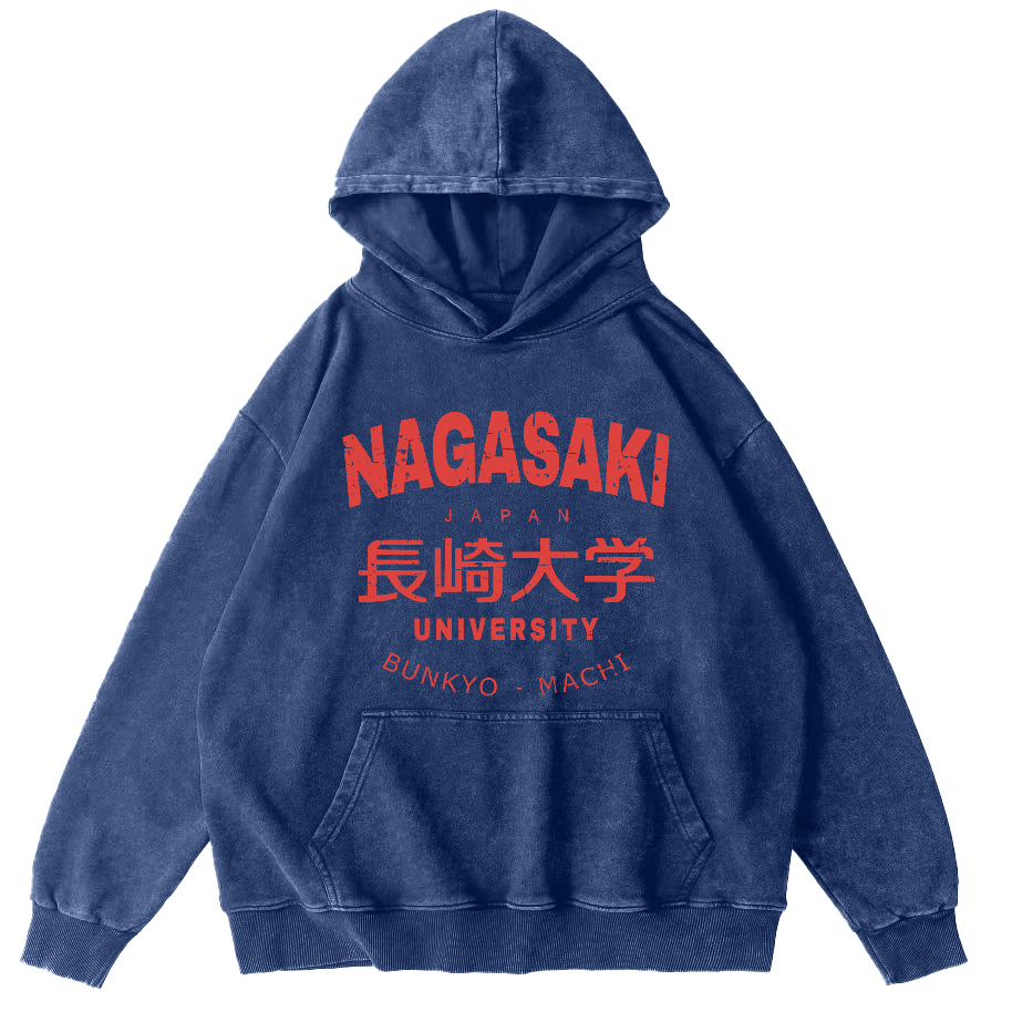 NAGASAKI University  Vintage Washed Hoodie-Zazasy
