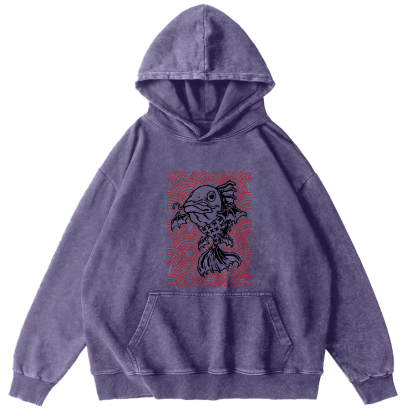 Japanese Carp Pattern Vintage Distressed Hoodie-Zazasy