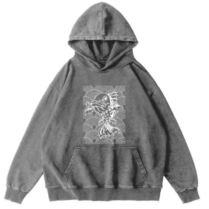 Japanese Carp Pattern Vintage Distressed Hoodie-Zazasy