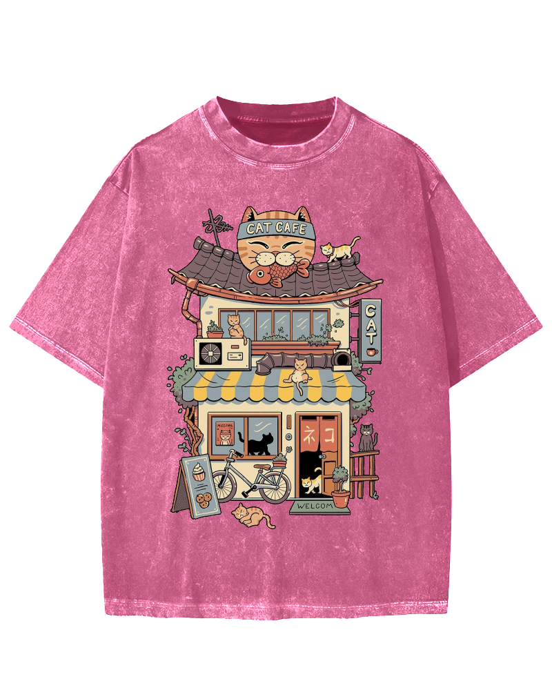 Japanese Cat Cafe Vintage Washed T-shirt