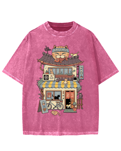 Japanese Cat Cafe Vintage Washed T-shirt