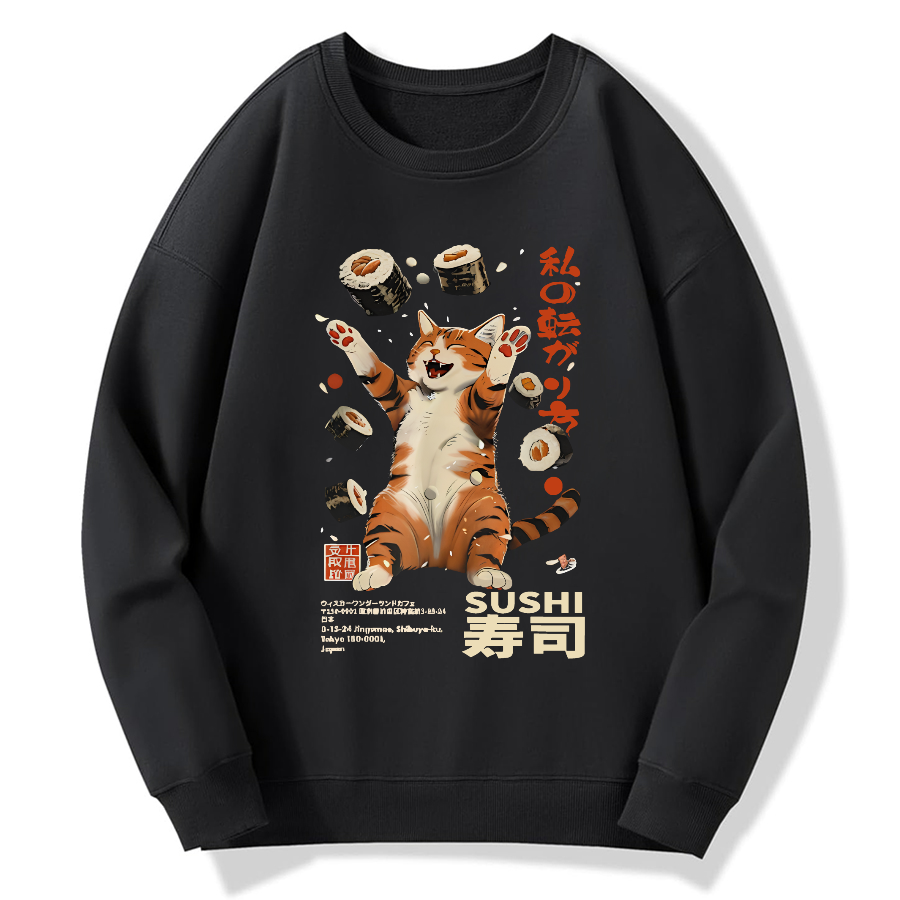 Harajuku Sushi Cat Cotton Pullover Sweatshirt