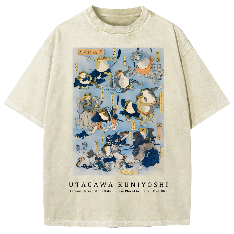 Utagawa Kuniyoshi Frogs Vintage Wash Japanese Design Vintage Washed T-shirt