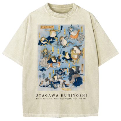 Utagawa Kuniyoshi Frogs Vintage Wash Japanese Design Vintage Washed T-shirt