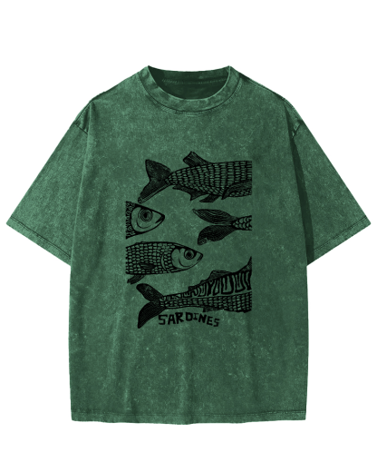 Retro Sea Fish Pattern Vintage Distressed T-shirt-Zazasy