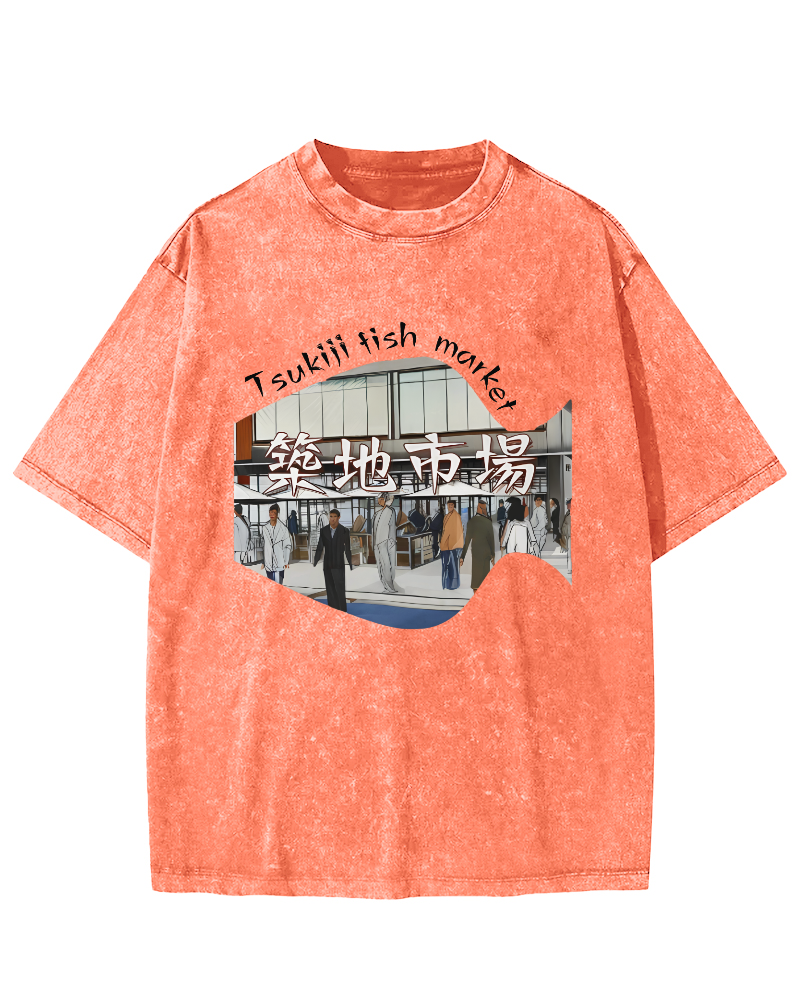 Tokyo Fish Market, Japan Vintage Washed T-shirt-Zazasy