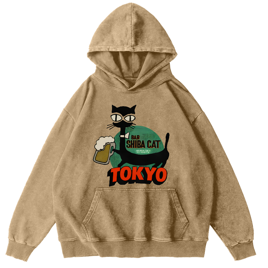 Tokyo Black Cat Vintage Distressed Hoodie-Zazasy