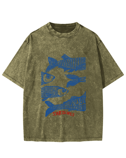 Retro Sea Fish Pattern Vintage Distressed T-shirt-Zazasy