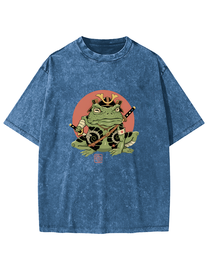 Japanese Funny Frog Pattern Vintage Distressed T-shirt-Zazasy