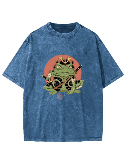 Japanese Funny Frog Pattern Vintage Distressed T-shirt-Zazasy