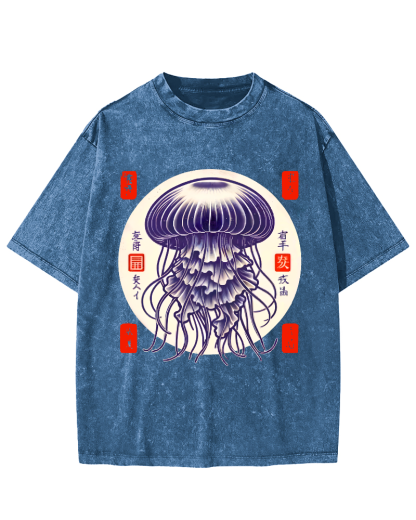 Japanese jellyfish Vintage Washed T-shirt-Zazasy