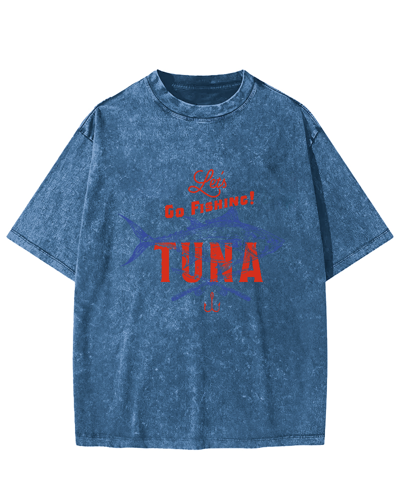 Retro Tuna Fishing Japanese Washed T-shirt-Zazasy