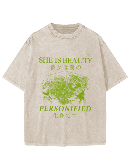 Beautiful Frog Japanese Vintage Washed T-shirt-Zazasy