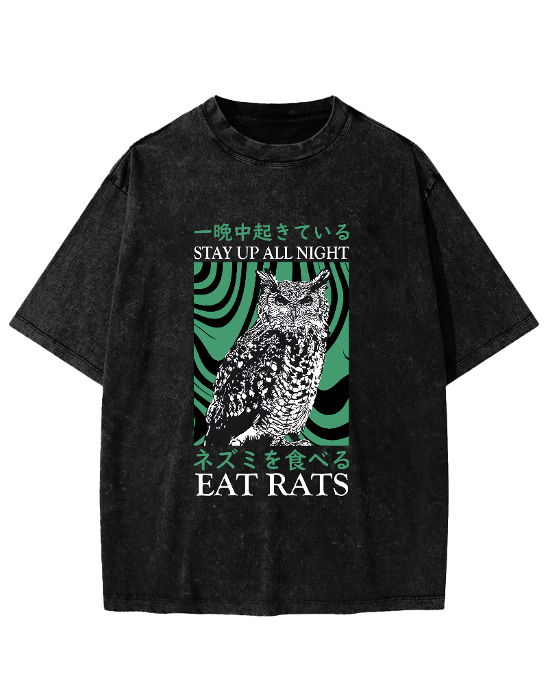 Retro Japanese Owl Vintage Distressed T-shirt-Zazasy