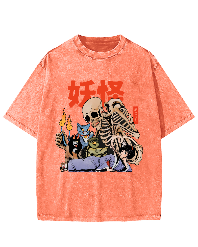 Skeleton Monster Japanese Vintage Distressed T-shirt-Zazasy