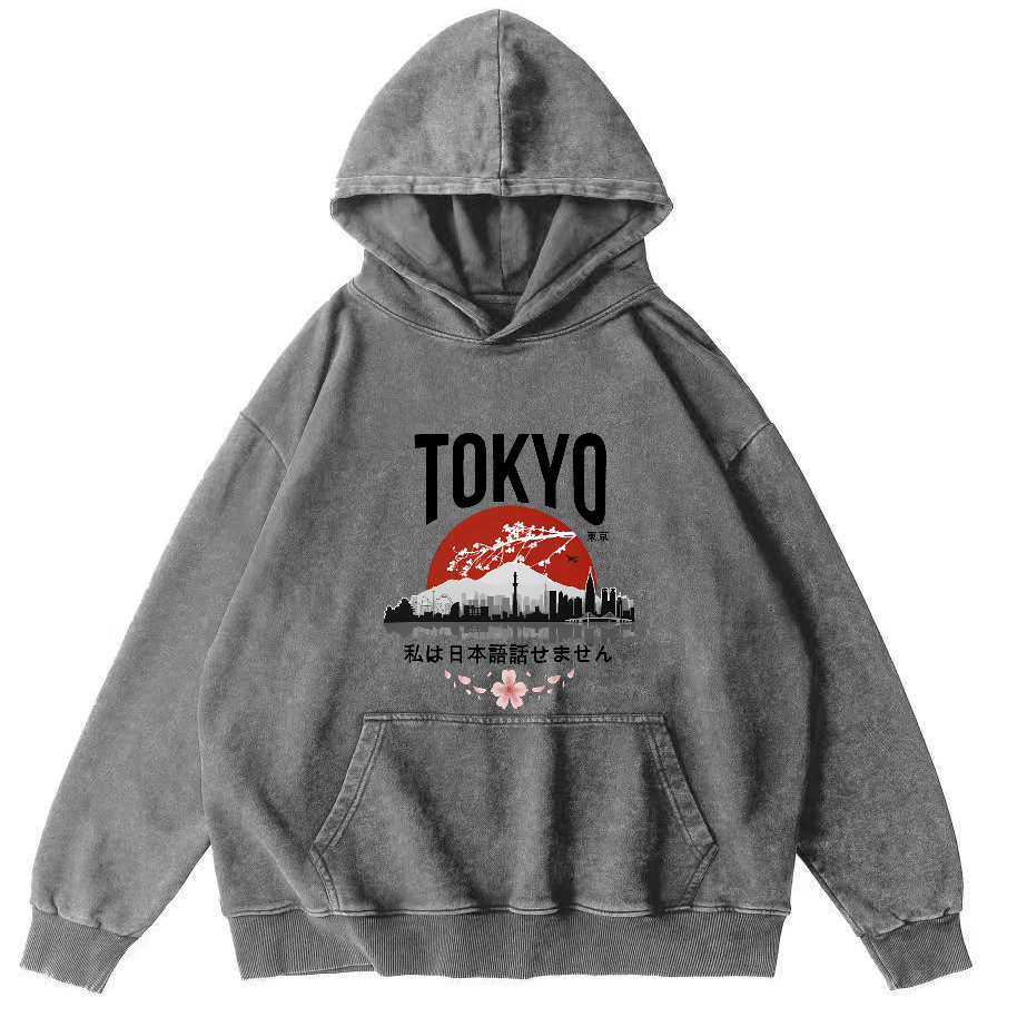 Tokyo City Scenery Vintage Distressed Hoodie-Zazasy
