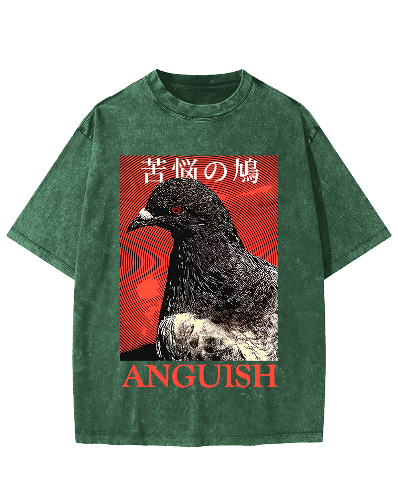 Anguish Pigeon Japanese Vintage Distressed T-shirt-Zazasy