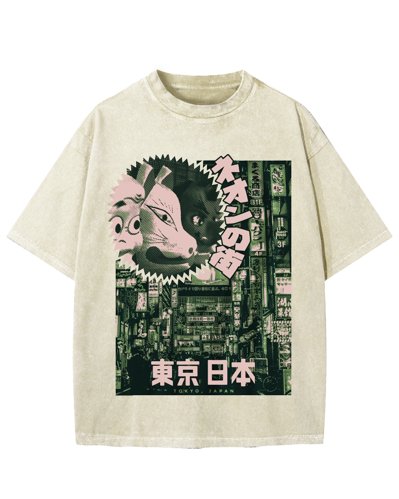 Neon city Tokyo Vintage Washed T-shirt