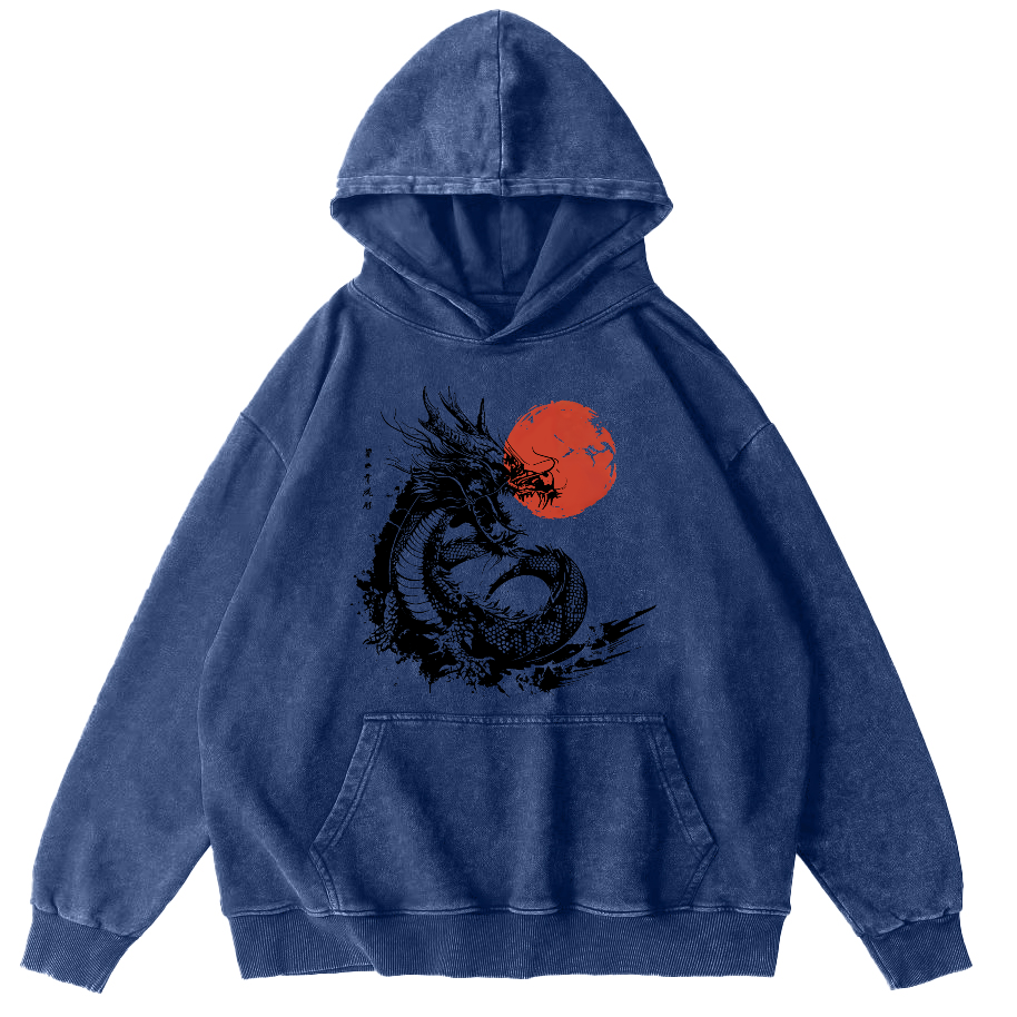 Japanese Style Sea Going Dragon Vintage Distressed Hoodie-Zazasy