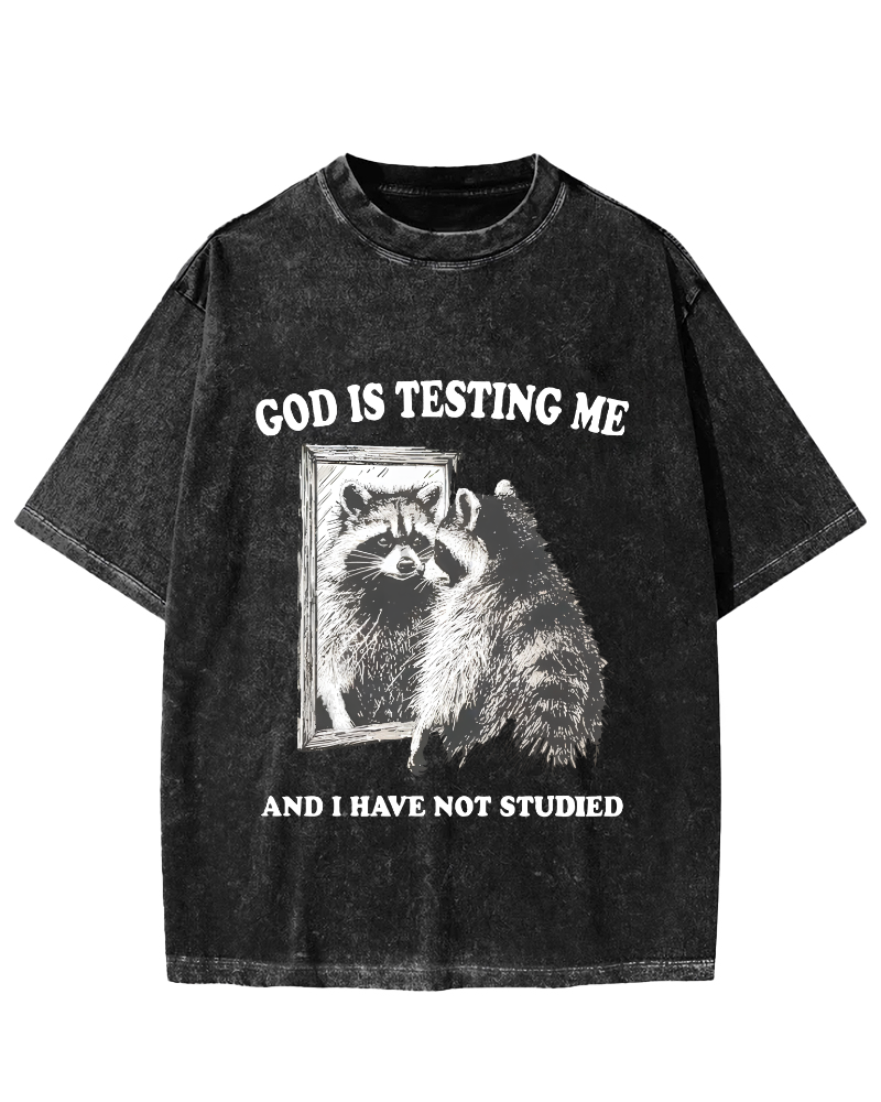 God Is Testing Me Vintage Washed T-shirt-Zazasy