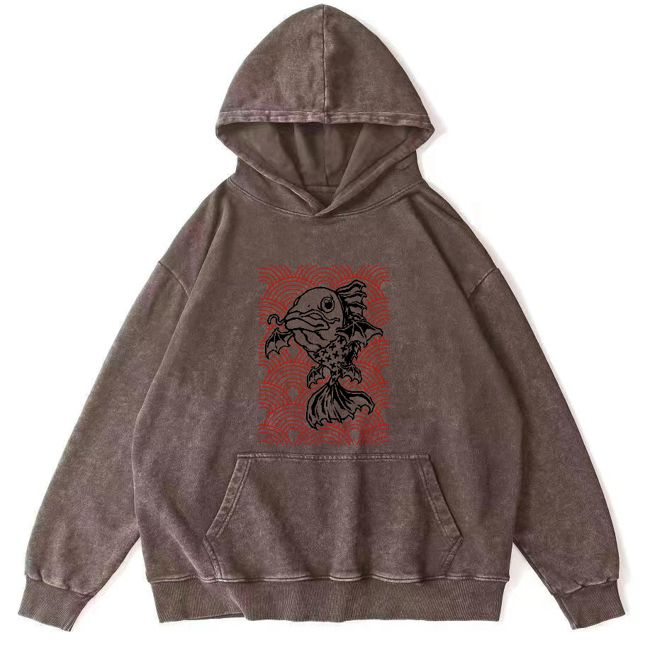 Japanese Carp Pattern Vintage Distressed Hoodie-Zazasy