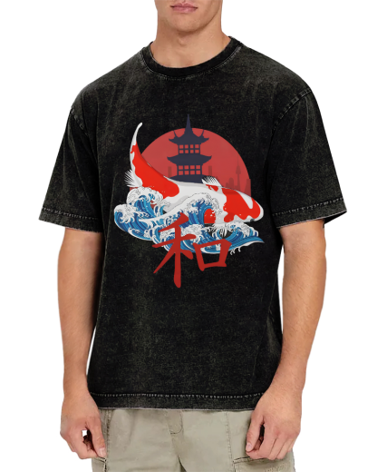 Japanese Style Koi Fish Vintage Distressed T-shirt-Zazasy