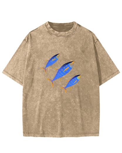 Abstract Tuna Pattern Vintage Distressed T-shirt-Zazasy