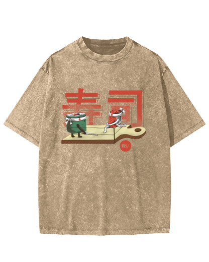 Japanese Sushi Vintage Washed T-shirt-Zazasy