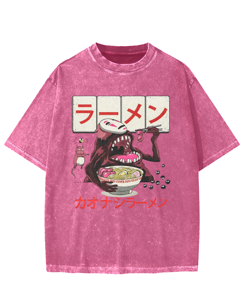 Japanese Anime No-Face Vintage Washed T-shirt