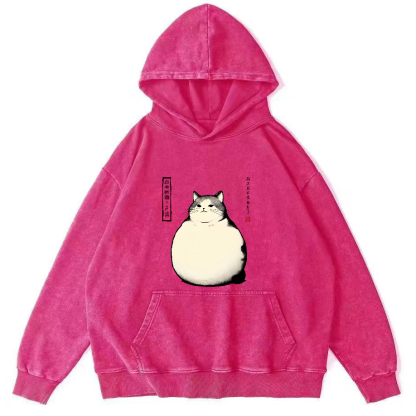 Obese Japanese Style Cat Vintage Distressed Hoodie-Zazasy