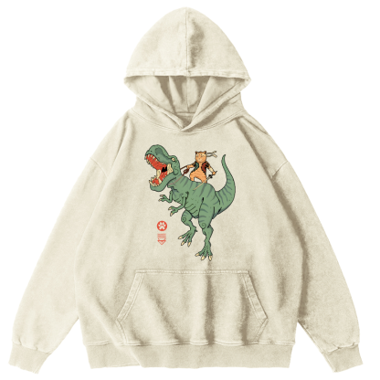 Samurai in Battle, Japanese Style Vintage Distressed Hoodie-Zazasy