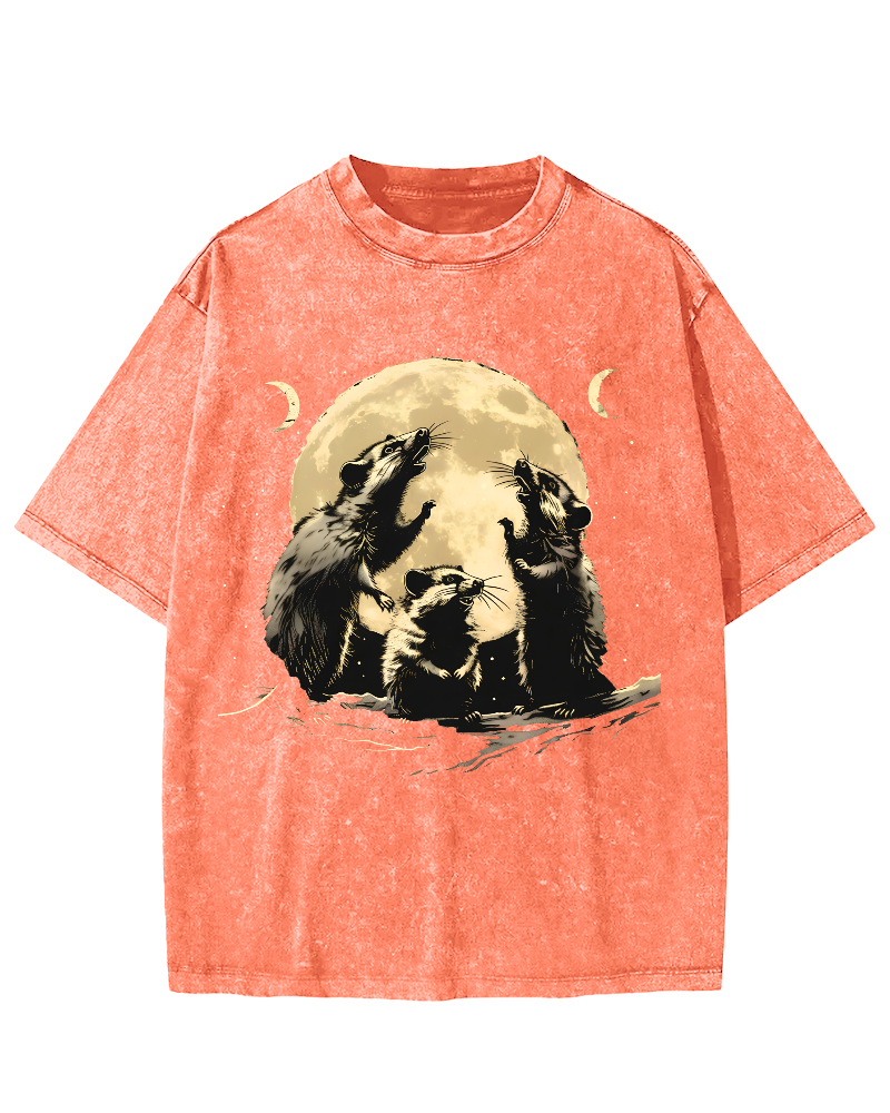 The Mouse Under the Moonlight Vintage Distressed T-shirt-Zazasy