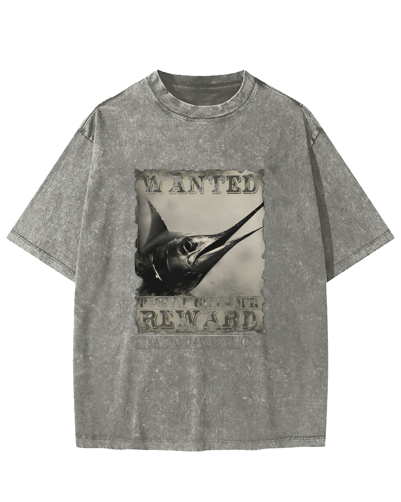 Retro Swordfish Pattern Vintage Distressed T-shirt-Zazasy