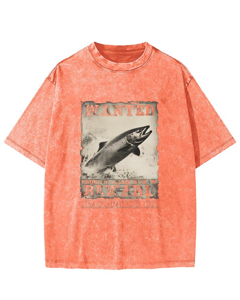 Retro Salmon Pattern Vintage Distressed T-shirt-Zazasy