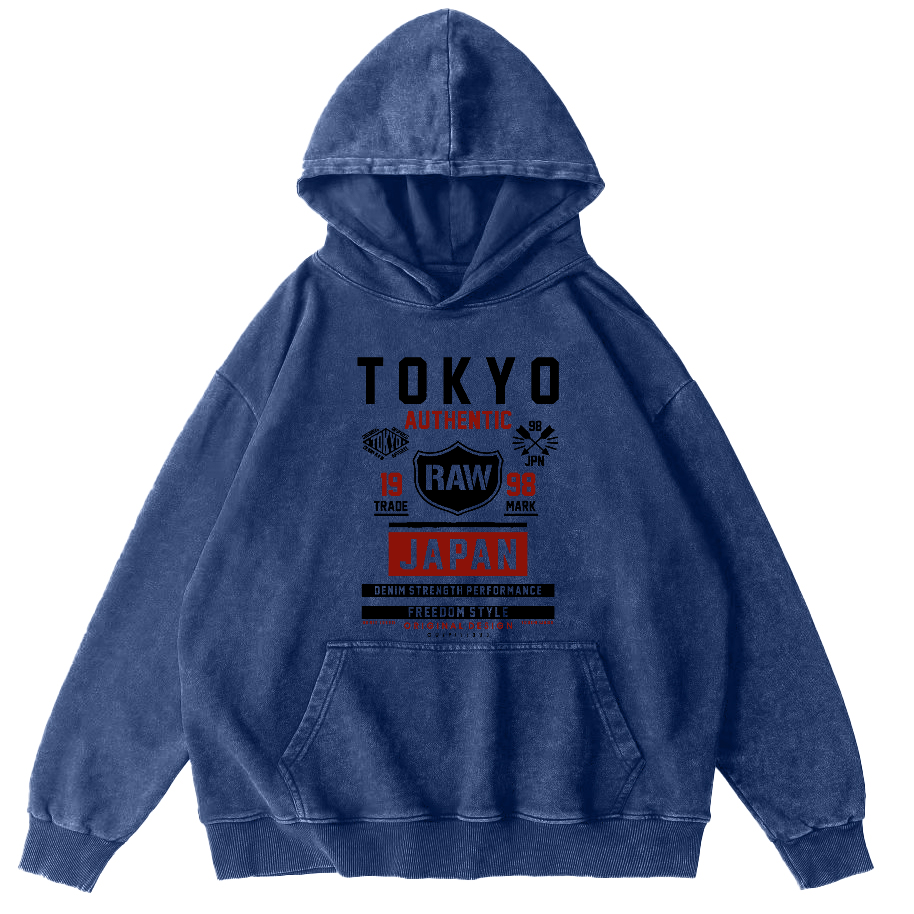 Retro Style Tokyo Text Vintage Washed Hoodie-Zazasy