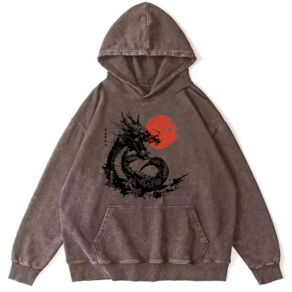 Japanese Style Sea Going Dragon Vintage Distressed Hoodie-Zazasy