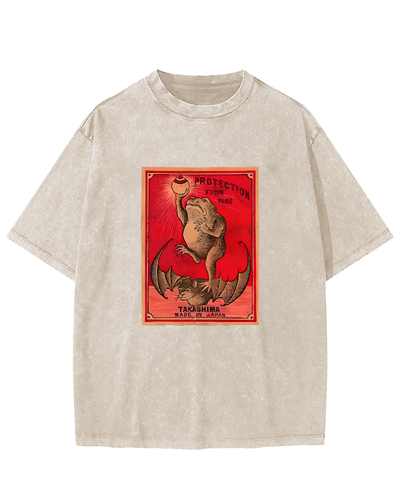 Japanese Matches Frog & Bat Washed T-Shirt-Zazasy