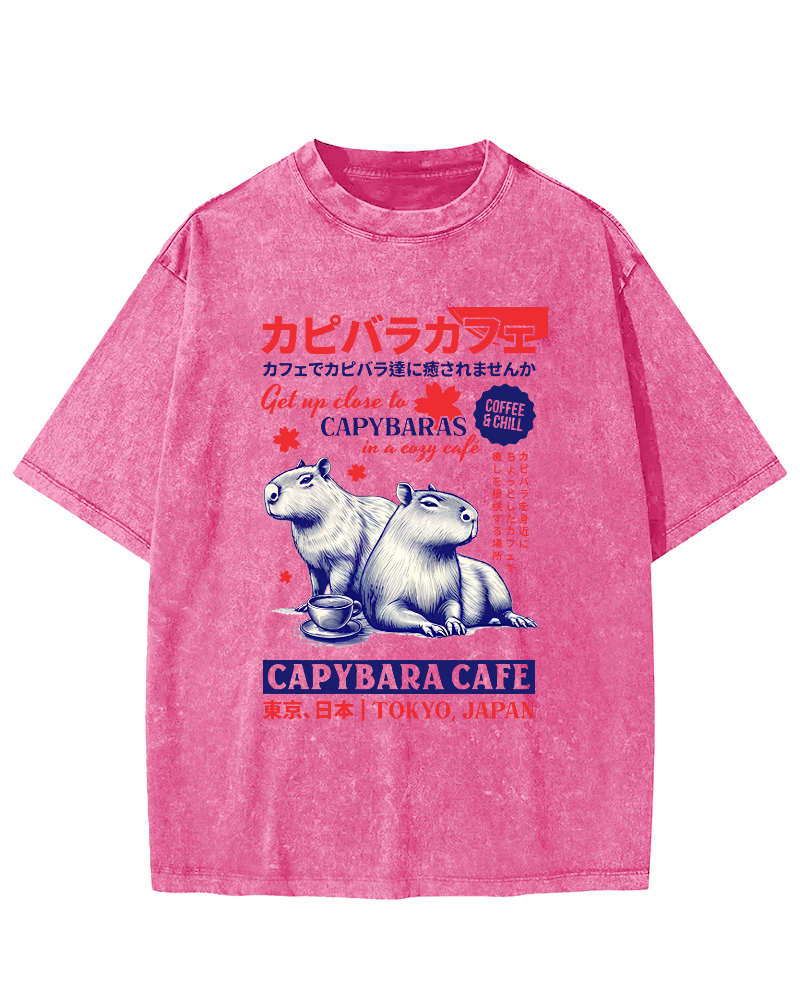 Kyoto Japanese Retro Style Animal Pattern Vintage Washed T-shirt-Zazasy