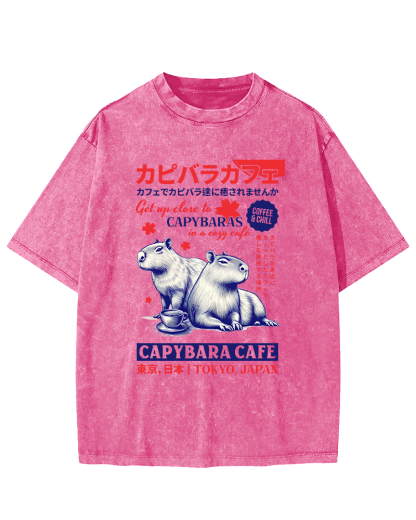 Kyoto Japanese Retro Style Animal Pattern Vintage Washed T-shirt-Zazasy