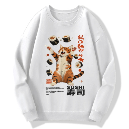 Harajuku Sushi Cat Cotton Pullover Sweatshirt