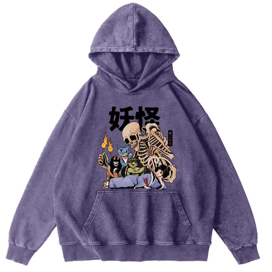 Skeleton Monster Japanese Vintage Distressed Hoodie-Zazasy