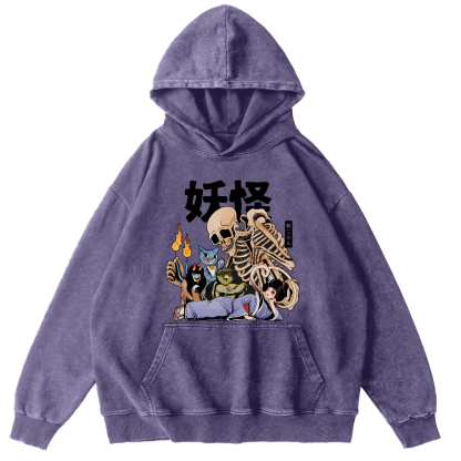 Skeleton Monster Japanese Vintage Distressed Hoodie-Zazasy