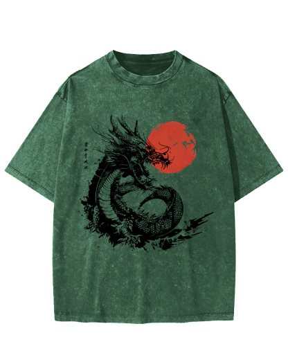 Sunrise Myth Dragon Japanese Style Vintage Distressed T-shirt-Zazasy