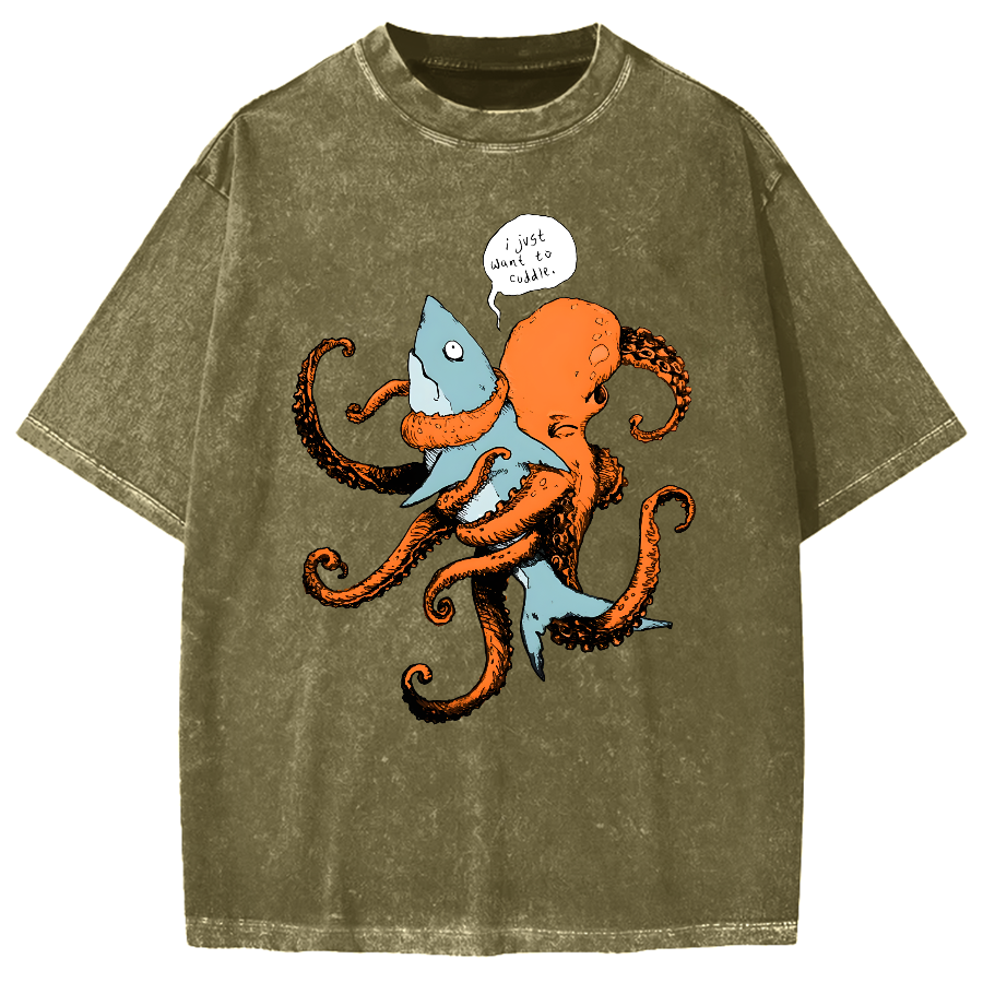 Octopus Entangles Shark Vintage Washed T-shirt
