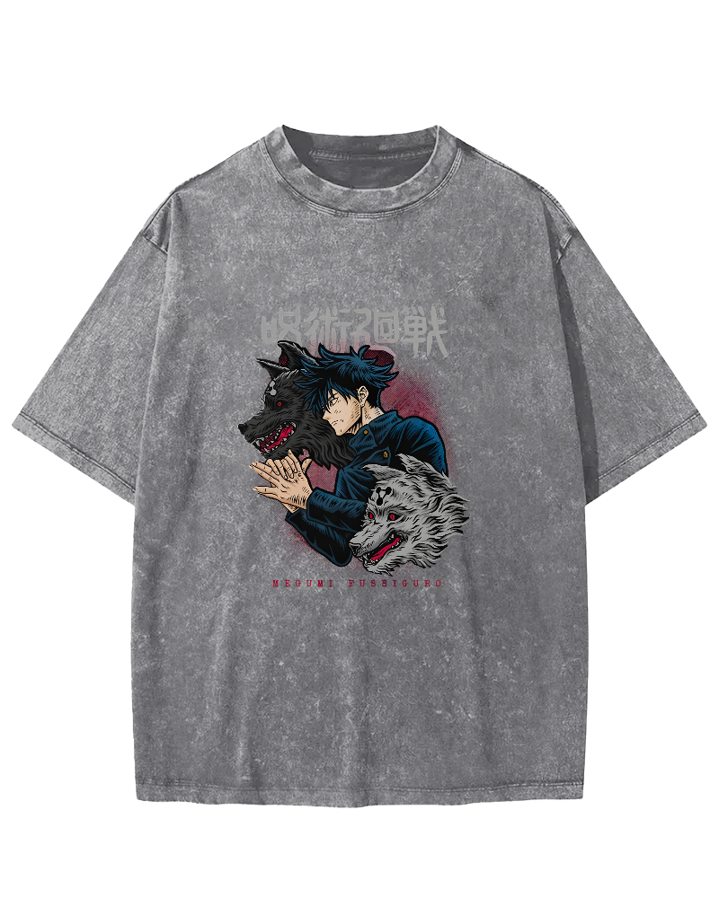 Cartoon Animal Pattern Japanese Style Vintage Distressed T-shirt-Zazasy