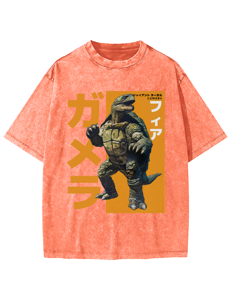 Crocodile Turtle Japanese Style Vintage Washed T-shirt-Zazasy