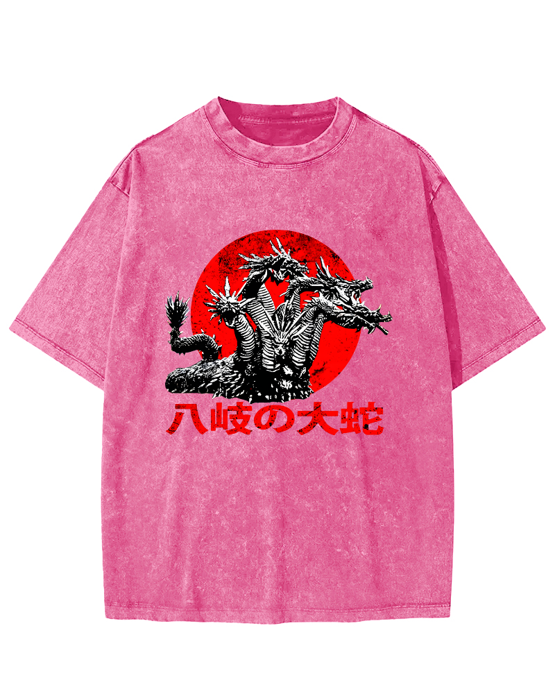 Japanese Syle Giant Snake Monster Vintage Distressed T-shirt-Zazasy