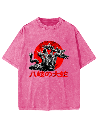Japanese Syle Giant Snake Monster Vintage Distressed T-shirt-Zazasy