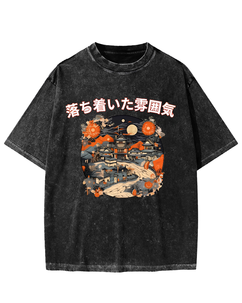 Ukiyo-e Japanese Style Vintage Washed T-shirt-Zazasy
